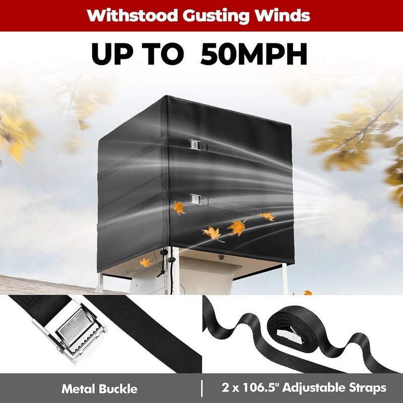 SUNICO Down Draft Swamp Cooler Cover, Waterproof and Windproof Rooftop Evaporative Cooler Cover with 2 Metal Buckles Adjustable Straps 40"W x 40"D x 43"H - Black - Image 4